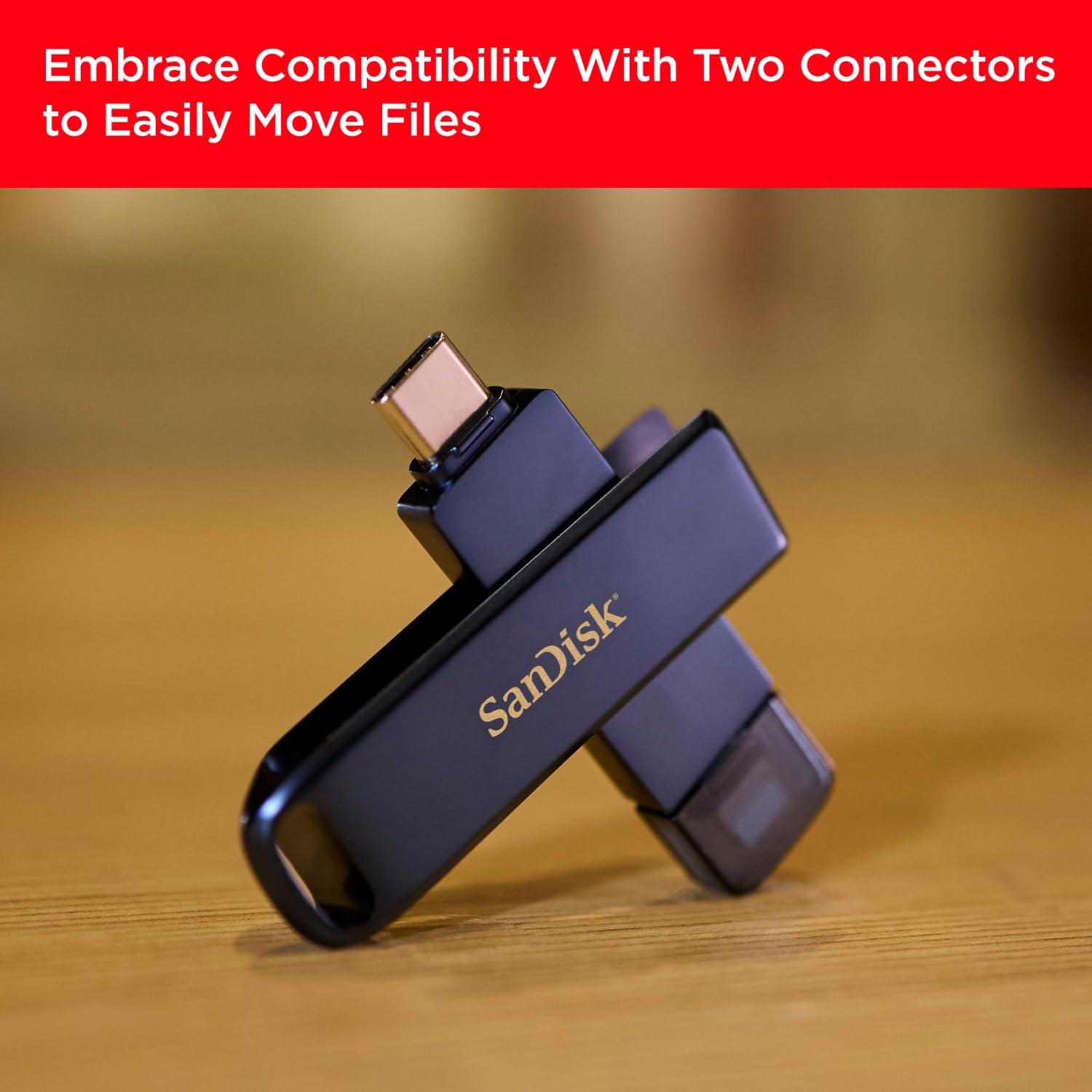 imageSanDisk 128GB Phone Drive for iPhone Works with iPhone 15 and Newer USBC Connector and iPhone 14 and Older Lightning Connector Metallic Sky  SDIXD0N128GGN6N256GB
