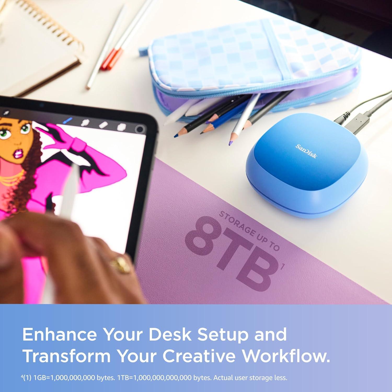 imageSanDisk 256GB Creator Phone Drive  for iPhone iPad Laptop ampamp Mac  Includes USB TypeC and Lightning Connectors  Automatic Backup 3 Months of Adobe Lightroom Included  SDIXD0N256GGN6TPSSD Desk Drive