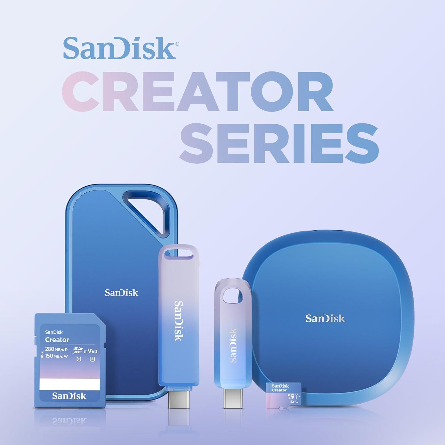 imageSanDisk 256GB Creator Phone Drive  for iPhone iPad Laptop ampamp Mac  Includes USB TypeC and Lightning Connectors  Automatic Backup 3 Months of Adobe Lightroom Included  SDIXD0N256GGN6TPSSD Desk Drive
