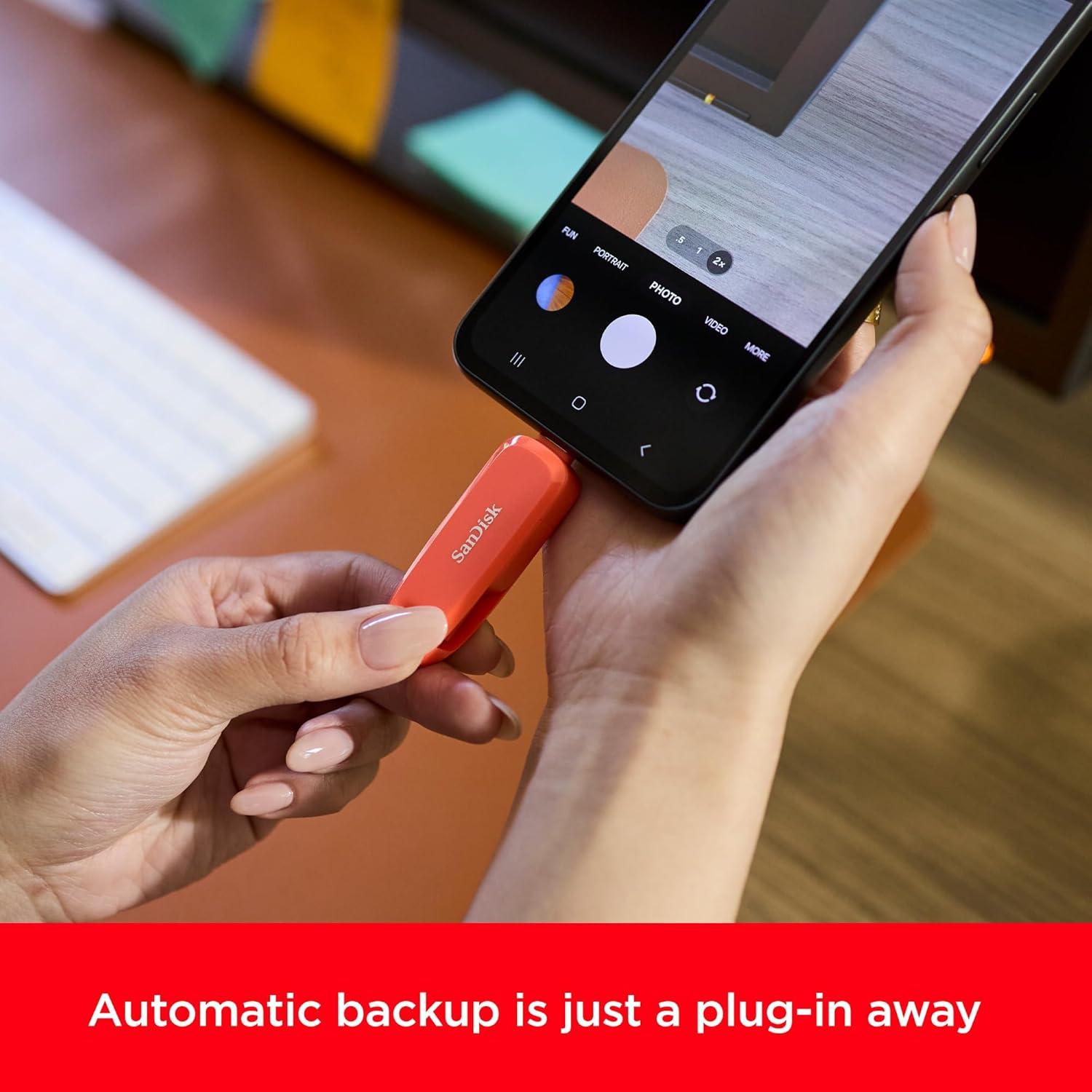 imageSanDisk 512GB Phone Drive for Android  The 2in1 USB for Smartphones Tablets and Computers  Thumb Drive with USB TypeC and TypeA Connectors Purple Opulence  SDDDC6512GG46POYellow Daffodil