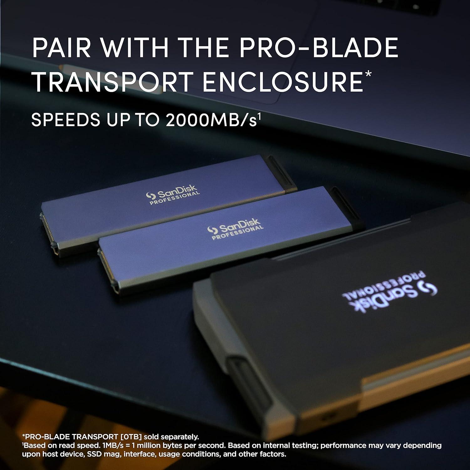 imageSanDisk Professional 1TB PROBlade Transport  Portable and Modular NVMe SSD Up to 2000MBs USBC USB 32 gen 2x2 Solid State Drive  SDPM2NB001TGBANDSSD Mag