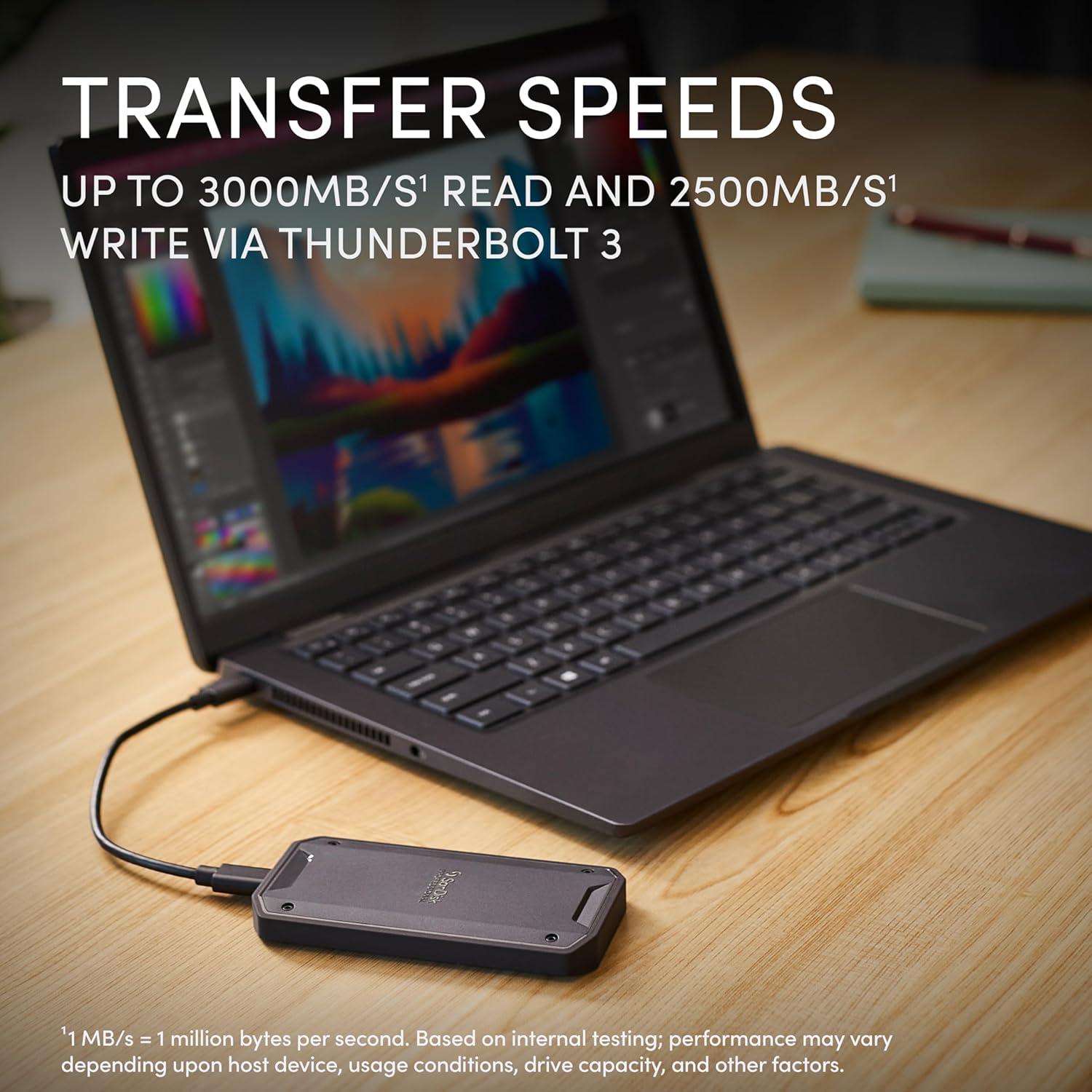 imageSanDisk Professional 1TB PROG40 SSD  Up to 3000MBs Thunderbolt 3 40Gbps USBC 10Gbps IP68 dustWater Resistance External Solid State Drive  SDPS31H001TGBCND1TB