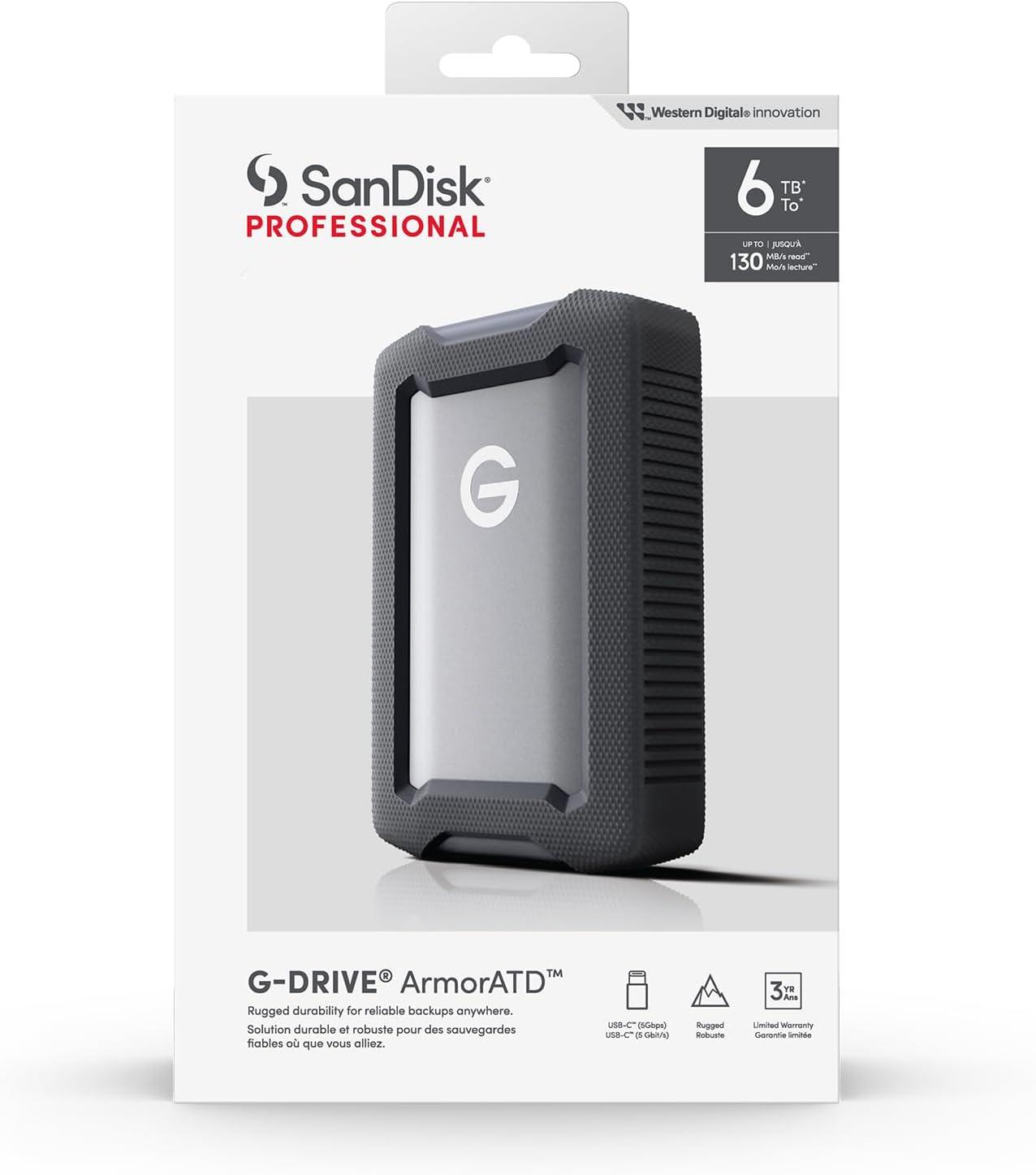 imageSanDisk Professional 2TB GDrive ArmorATD  Rugged Durable Portable External Hard Drive HDD USBC USB 32 Gen 1  SDPH81G002TGBA1D6TB