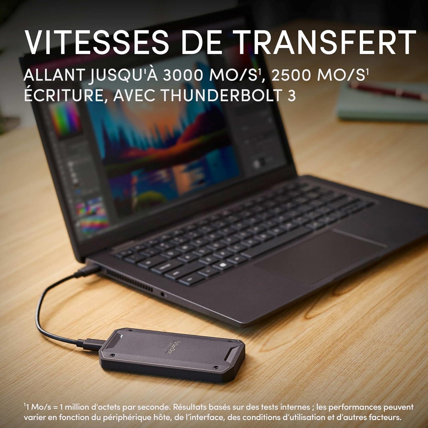 imageSanDisk Professional 2TB PROG40 SSD  Up to 3000MBs Thunderbolt 3 40Gbps USBC 10Gbps IP68 dustWater Resistance External Solid State Drive  SDPS31H002TGBC1D exFAT Version2TB