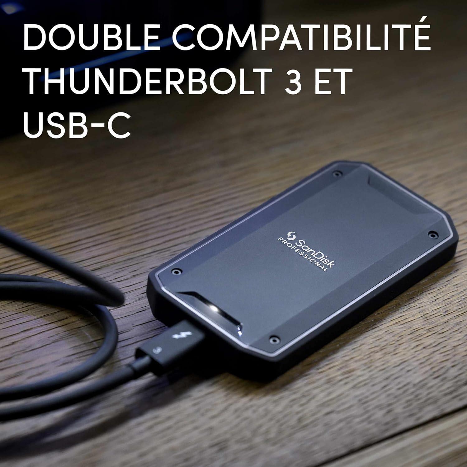 imageSanDisk Professional 2TB PROG40 SSD  Up to 3000MBs Thunderbolt 3 40Gbps USBC 10Gbps IP68 dustWater Resistance External Solid State Drive  SDPS31H002TGBC1D exFAT Version2TB