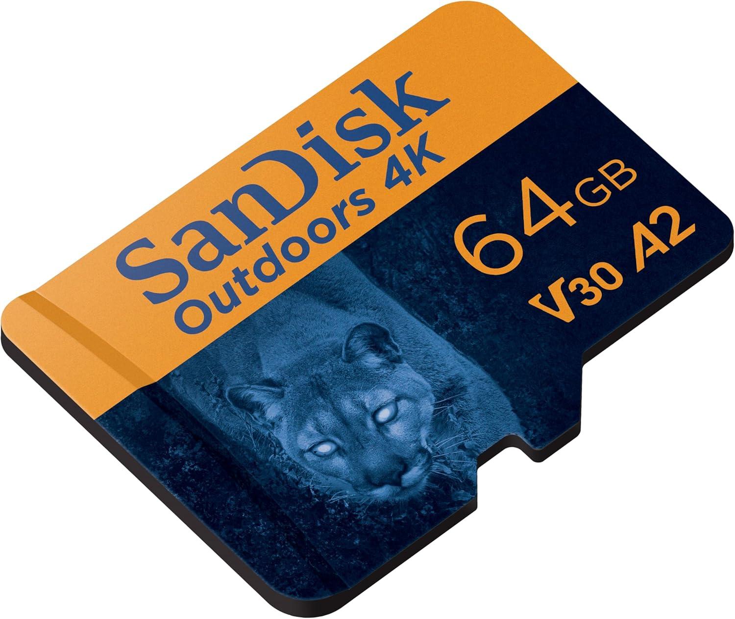 imageSanDisk 128GB 2Pack Outdoors 4K microSDXC UHSI Memory Card 2x128GB with SD Adapter  Up to 170MBs 4K C10 U3 V30 A2 Trail Camera Micro SD Card  SDSQXAA128GGN6VT64GB 2Pack