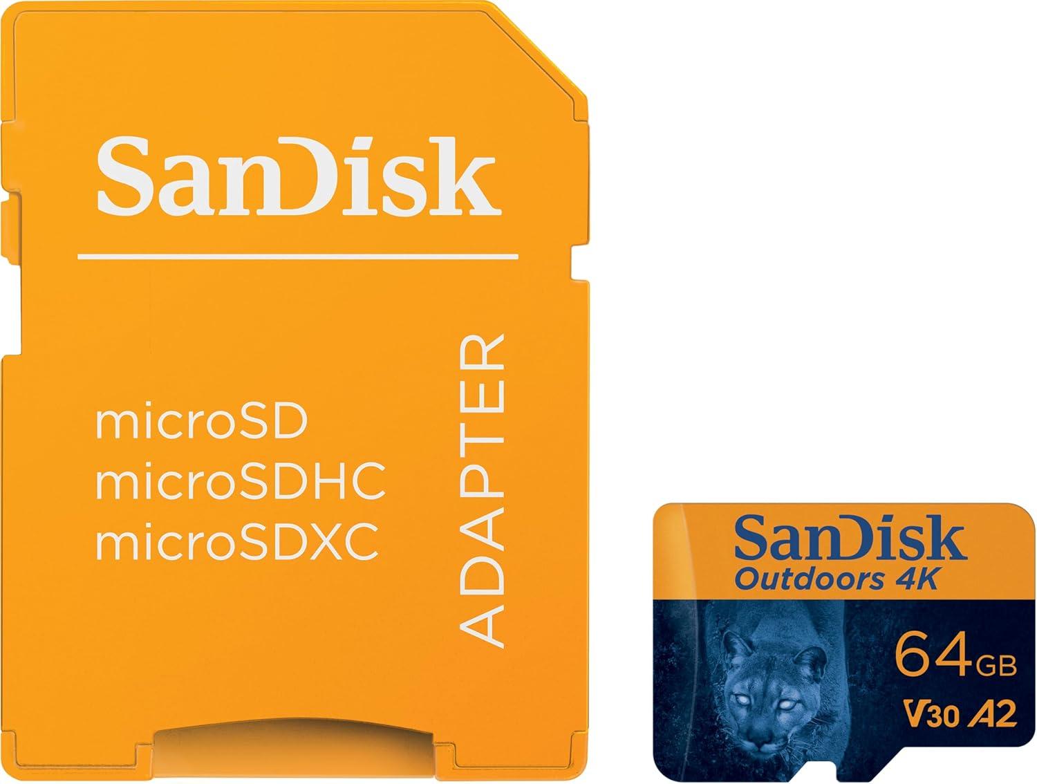imageSanDisk 128GB 2Pack Outdoors 4K microSDXC UHSI Memory Card 2x128GB with SD Adapter  Up to 170MBs 4K C10 U3 V30 A2 Trail Camera Micro SD Card  SDSQXAA128GGN6VT64GB 2Pack