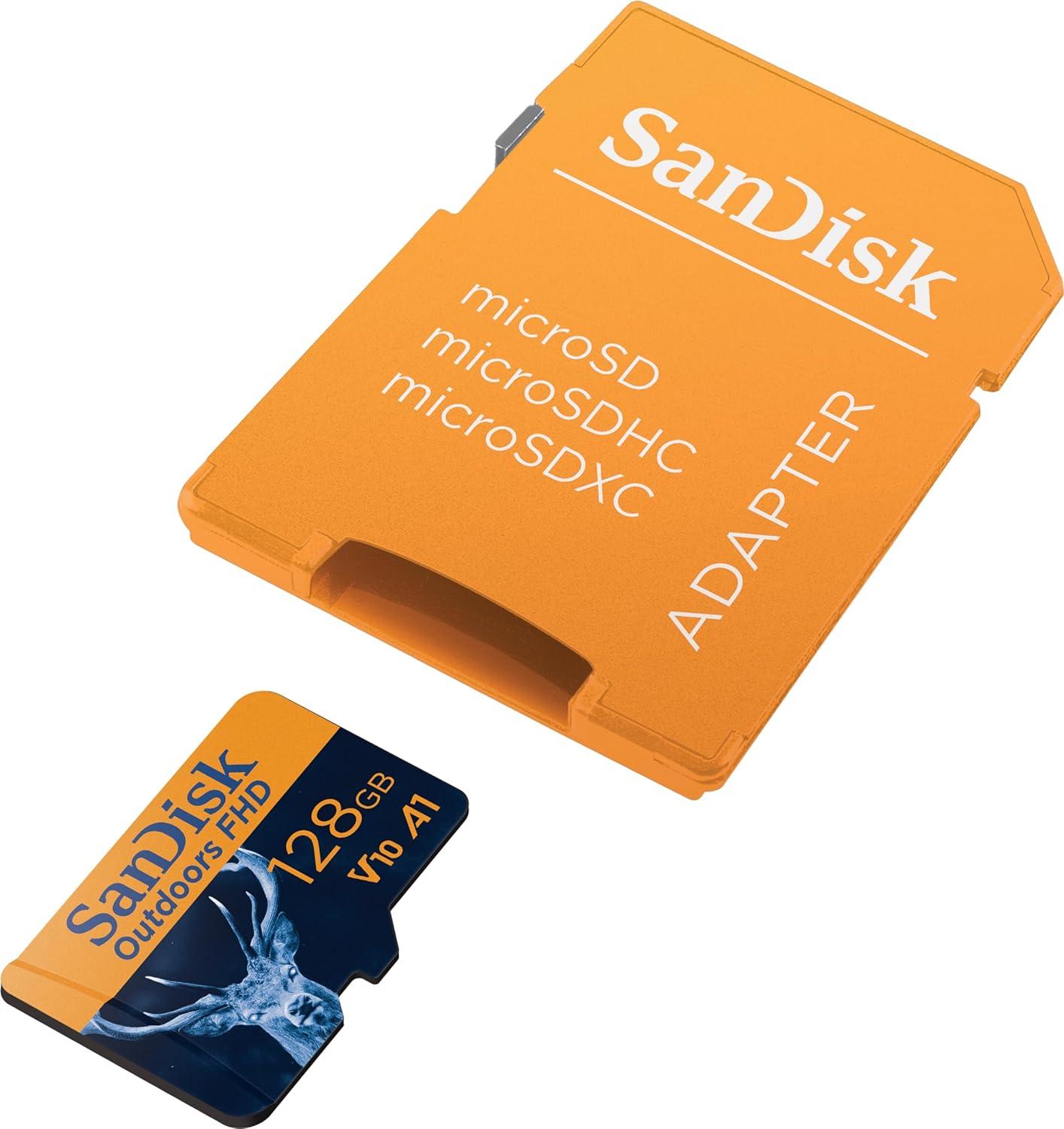 imageSanDisk 128GB 2Pack Outdoors FHD microSDXC UHSI Memory Card 2x128GB with SD Adapter  Up to 150MBs Full HD C10 U1 V10 A1 Trail Camera Micro SD Card  SDSQUBC128GGN6VT128GB 2Pack