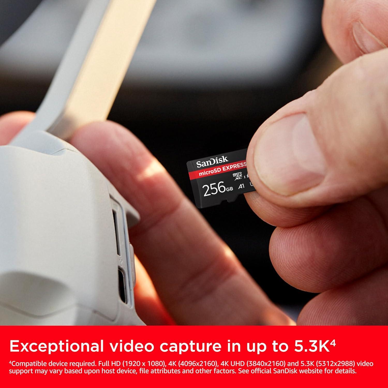 imageSanDisk 256GB microSD Express Card  Works with NintendoSwitch 2 Up to 880MBs Read Up to 650MBs Write 210MBs Sustained Write U3 C10  SDSQXFN256GGN4NN