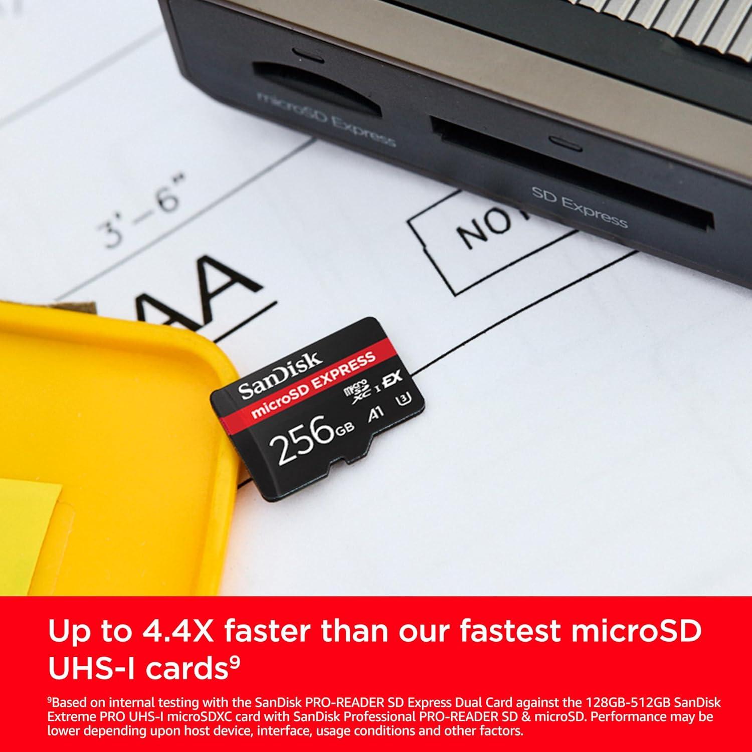 imageSanDisk 256GB microSD Express Card  Works with NintendoSwitch 2 Up to 880MBs Read Up to 650MBs Write 210MBs Sustained Write U3 C10  SDSQXFN256GGN4NN