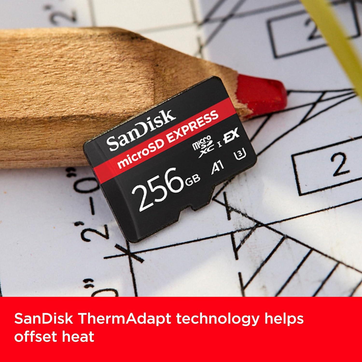 imageSanDisk 256GB microSD Express Card  Works with NintendoSwitch 2 Up to 880MBs Read Up to 650MBs Write 210MBs Sustained Write U3 C10  SDSQXFN256GGN4NN