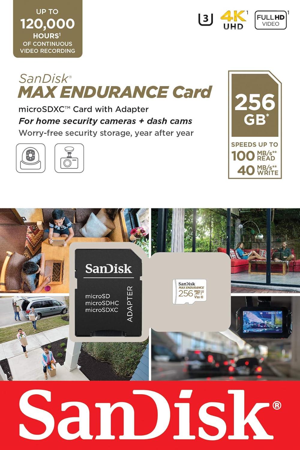 imageSanDisk 32GB MAX Endurance microSDHC Card with Adapter for Home Security Cameras and Dash cams  C10 U3 V30 4K UHD Micro SD Card  SDSQQVR032GGN6IA256GB