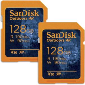 imageSanDisk 128GB 2Pack Outdoors 4K SDXC UHSI Memory Card 2x128GB  Up to 180MBs C10 U3 V30 Trail Camera SD Card  SDSDXWA128GGN6V2128GB 2Pack