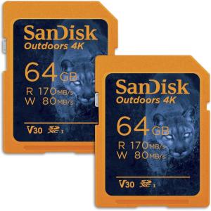 imageSanDisk 128GB 2Pack Outdoors 4K SDXC UHSI Memory Card 2x128GB  Up to 180MBs C10 U3 V30 Trail Camera SD Card  SDSDXWA128GGN6V264GB 2Pack