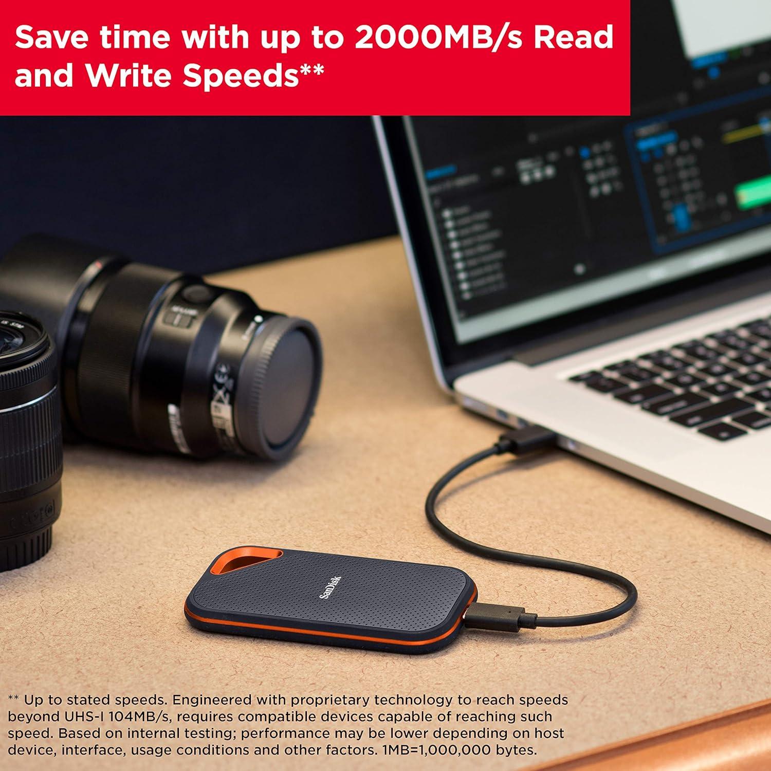 imageSanDisk 2TB Extreme PRO Portable SSD  Up to 2000MBs  USBC USB 32 Gen 2x2 IP65 Water and Dust Resistance Updated Firmware  External Solid State Drive  SDSSDE812T00G251TB