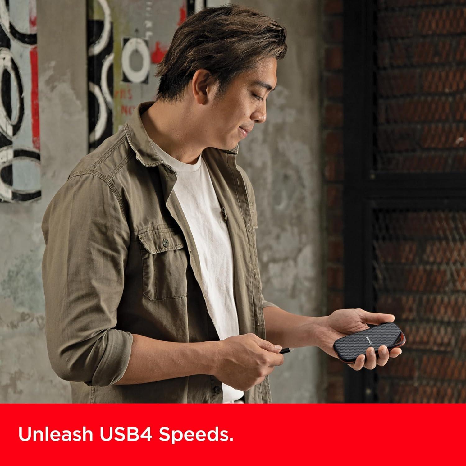imageSanDisk 4TB Extreme PRO Portable SSD with USB4 Up to 3800 MBs Read and 3700MBs Write USBC USB 32 Backwards Compatible IP65 Water and Dust Resistance  SDSSDE824T00G252TB