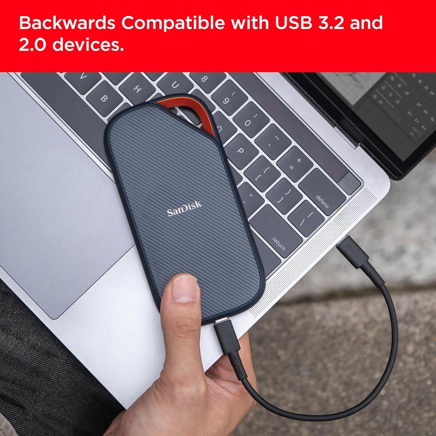 imageSanDisk 4TB Extreme PRO Portable SSD with USB4 Up to 3800 MBs Read and 3700MBs Write USBC USB 32 Backwards Compatible IP65 Water and Dust Resistance  SDSSDE824T00G254TB