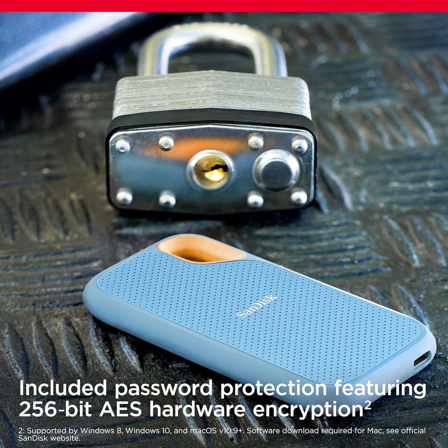 imageSanDisk 4TB Extreme Portable SSD  Up to 1050MBs USBC USB 32 Gen 2 IP65 Water and Dust Resistance Updated Firmware  External Solid State Drive  SDSSDE614T00G25Sky Blue