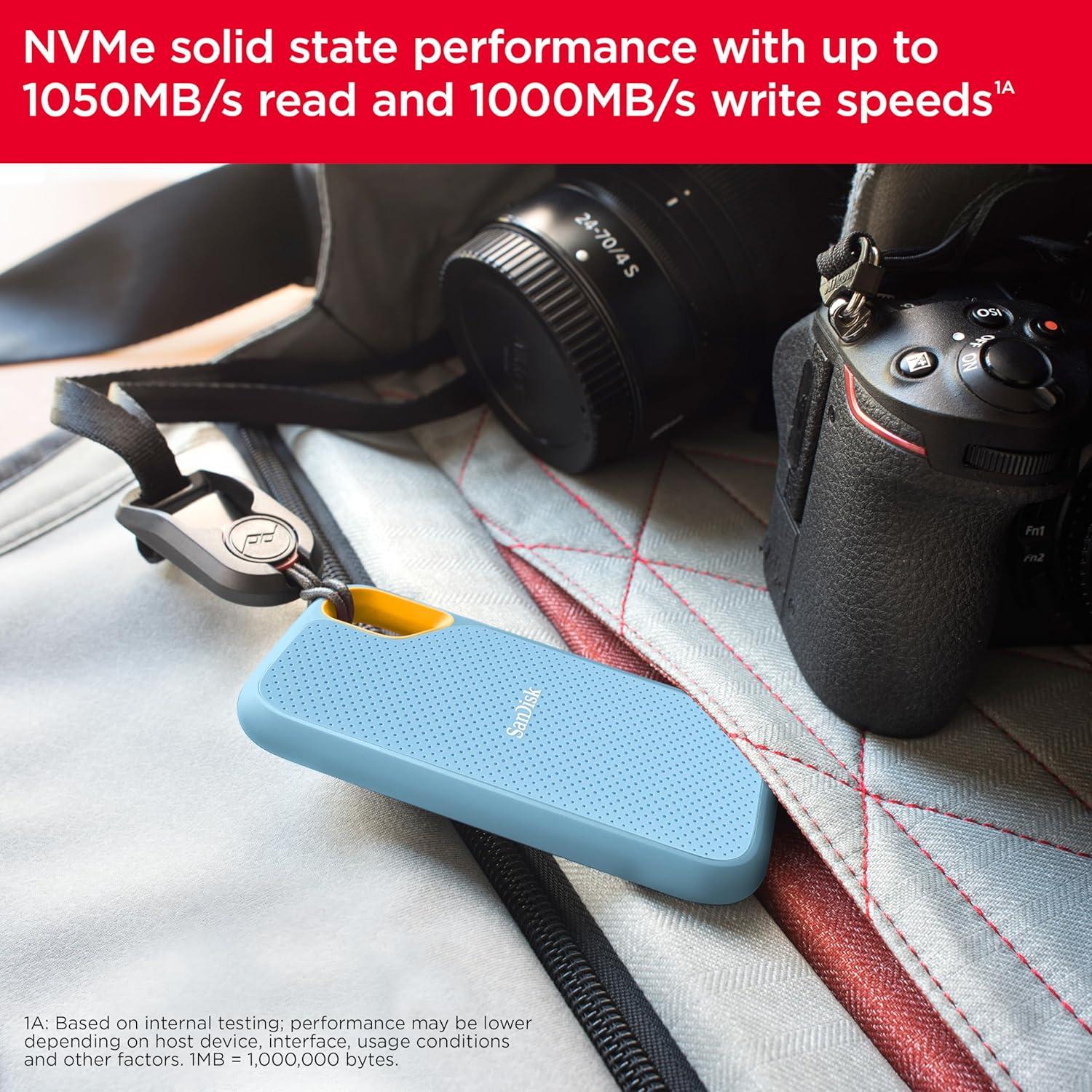 imageSanDisk 4TB Extreme Portable SSD  Up to 1050MBs USBC USB 32 Gen 2 IP65 Water and Dust Resistance Updated Firmware  External Solid State Drive  SDSSDE614T00G25Sky Blue
