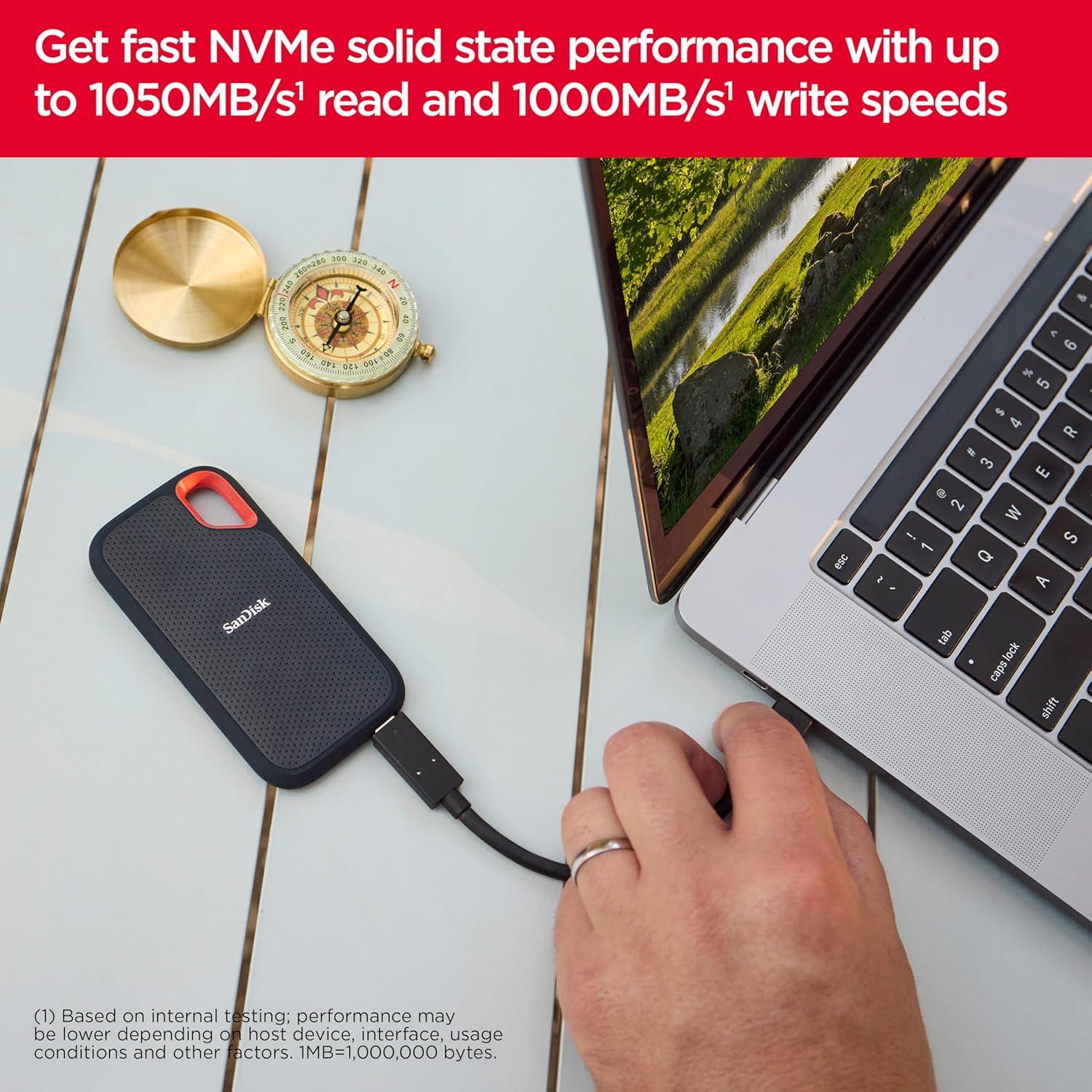 imageSanDisk 4TB Extreme Portable SSD  Up to 1050MBs USBC USB 32 Gen 2 IP65 Water and Dust Resistance Updated Firmware  External Solid State Drive  SDSSDE614T00G25Black
