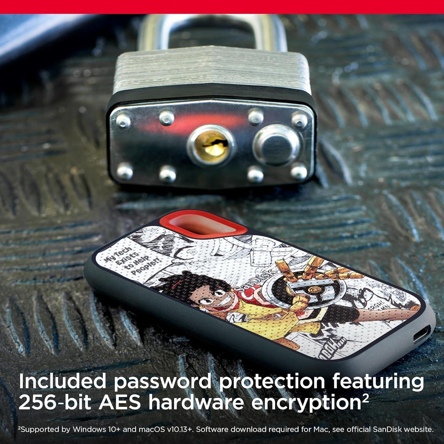imageSanDisk 4TB Extreme Portable SSD  Up to 1050MBs USBC USB 32 Gen 2 IP65 Water and Dust Resistance Updated Firmware  External Solid State Drive  SDSSDE614T00G25Afrofuturism Edition