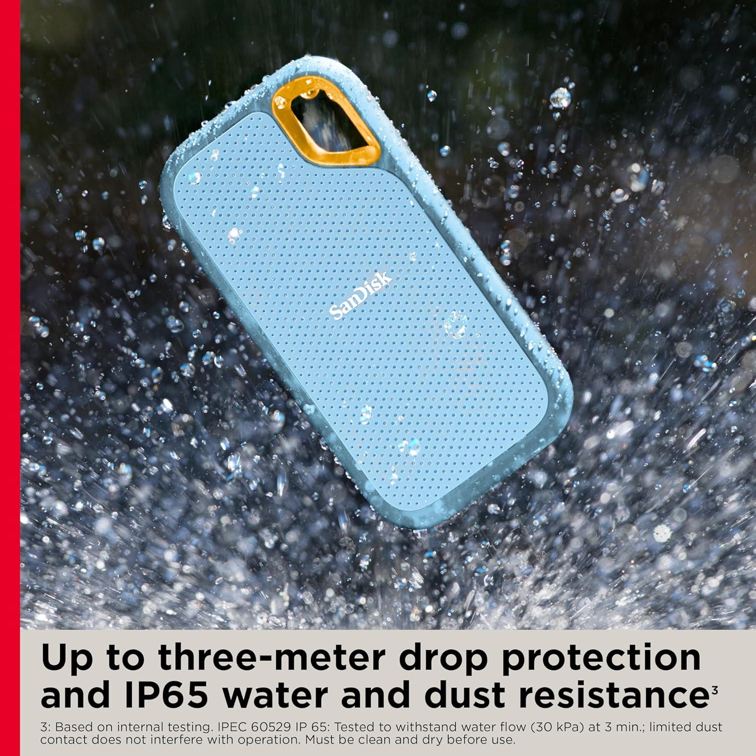 imageSanDisk 4TB Extreme Portable SSD  Up to 1050MBs USBC USB 32 Gen 2 IP65 Water and Dust Resistance Updated Firmware  External Solid State Drive  SDSSDE614T00G25Sky Blue