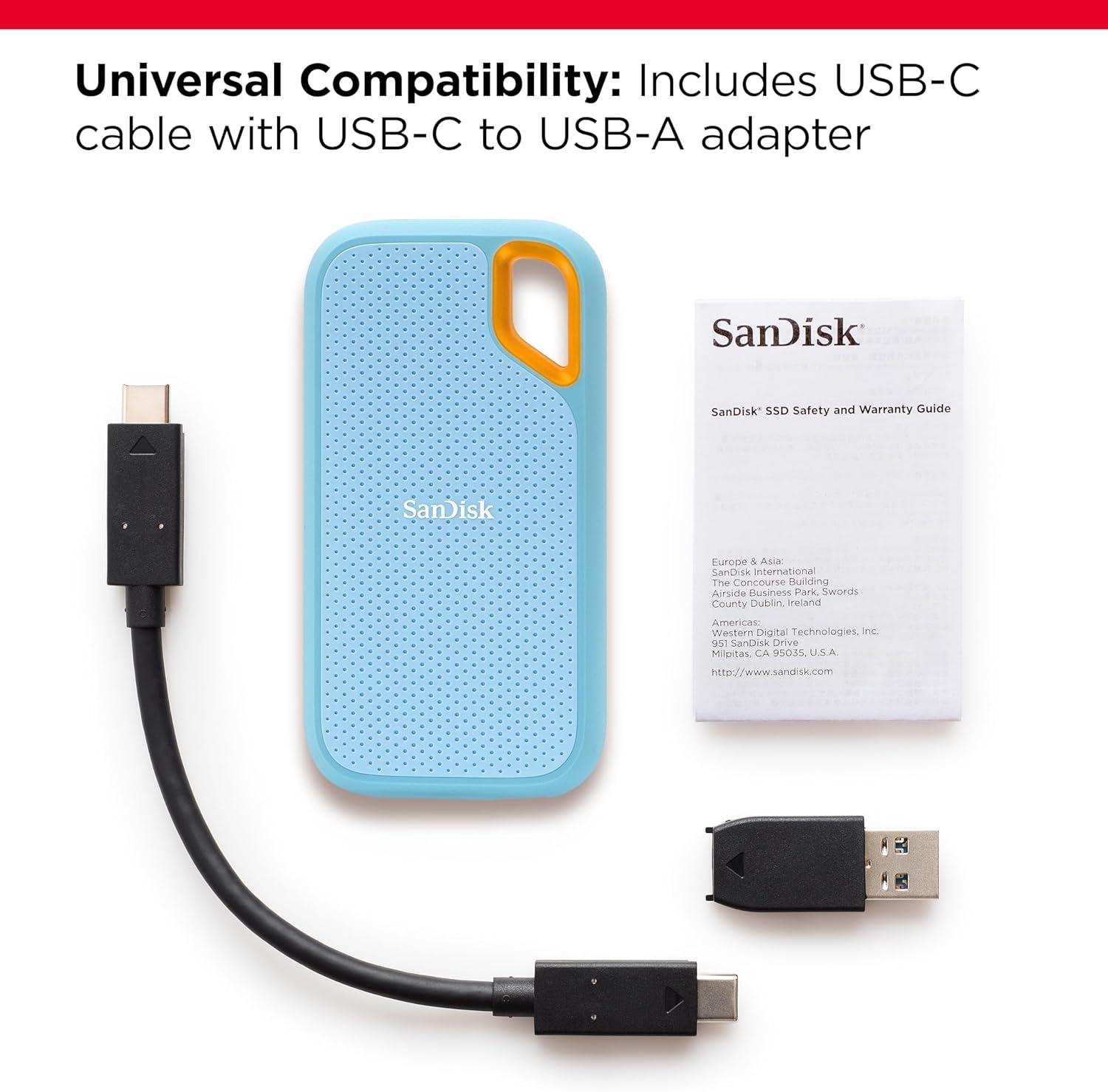 imageSanDisk 4TB Extreme Portable SSD  Up to 1050MBs USBC USB 32 Gen 2 IP65 Water and Dust Resistance Updated Firmware  External Solid State Drive  SDSSDE614T00G25Sky Blue