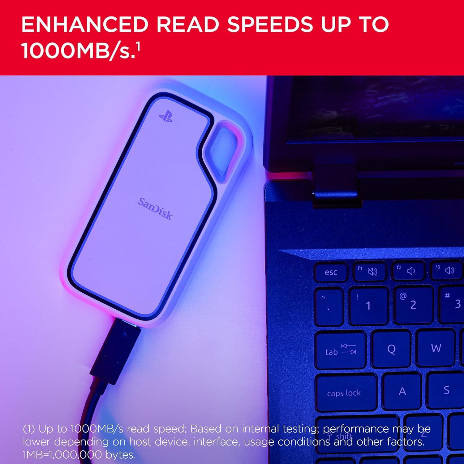 imageSanDisk 2TB Extreme Portable SSD Officially Licensed for PlayStation 5 Console and PC  up to 1000MBs USBC USB 32 Gen 2 Drop Protection  External Solid State Drive  SDSSDE62P2T00G252TB