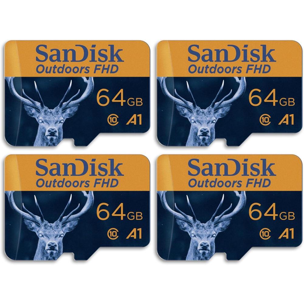 imageSanDisk 128GB 2Pack Outdoors FHD microSDXC UHSI Memory Card 2x128GB with SD Adapter  Up to 150MBs Full HD C10 U1 V10 A1 Trail Camera Micro SD Card  SDSQUBC128GGN6VT64GB 4Pack