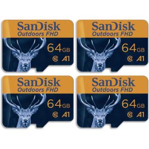 imageSanDisk 128GB 2Pack Outdoors FHD microSDXC UHSI Memory Card 2x128GB with SD Adapter  Up to 150MBs Full HD C10 U1 V10 A1 Trail Camera Micro SD Card  SDSQUBC128GGN6VT64GB 4Pack