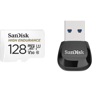 imageSanDisk 128GB High Endurance Video MicroSDXC Card with Adapter for Dash Cam and Home Monitoring Systems and SanDisk MobileMate USB 30 MicroSD Card Reader