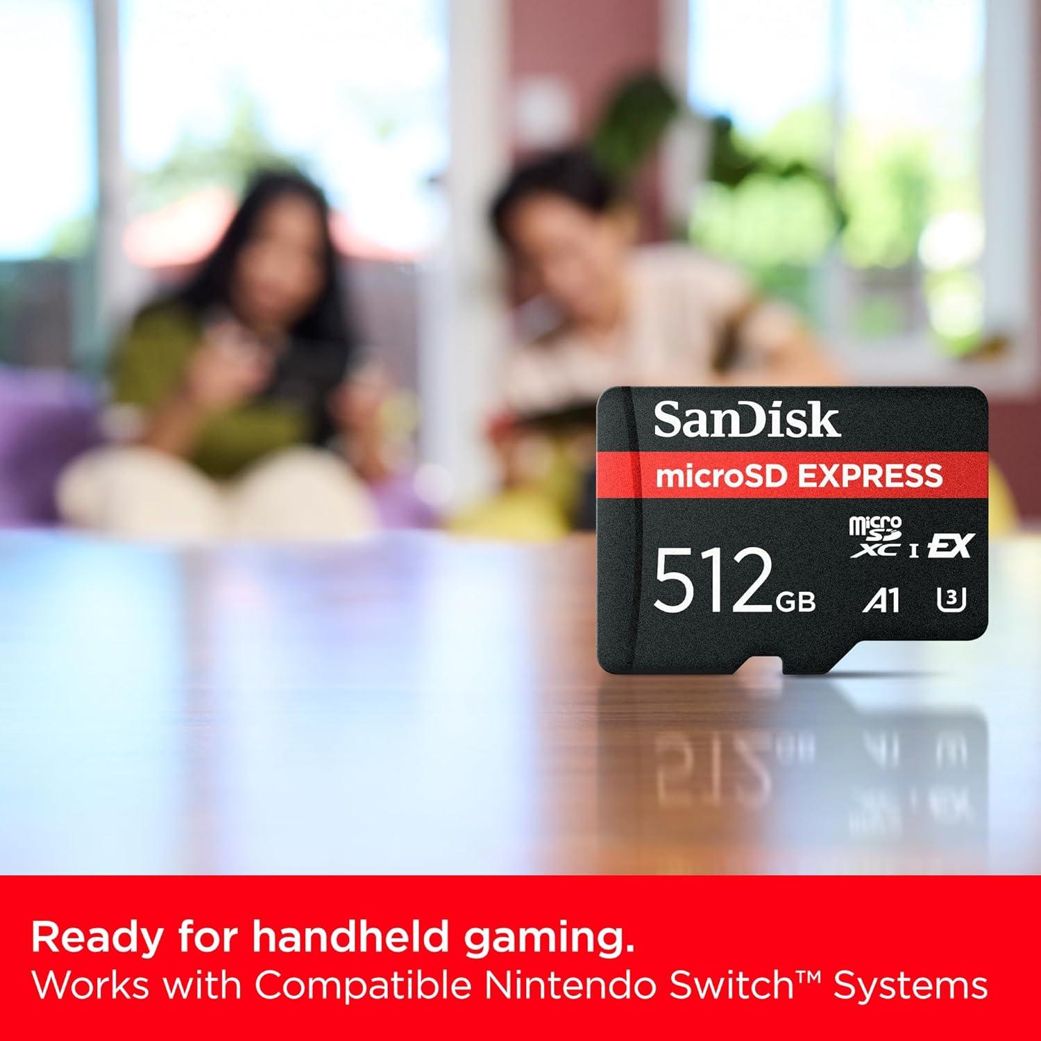 imageSanDisk 512GB microSD Express microSD Card  Up to 880MBs Read Up to 650MBs Write 220MBs Sustained Write U3 C10  SDSQXFN512GGN4NN