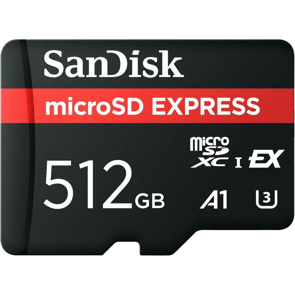 imageSanDisk 512GB microSD Express microSD Card  Up to 880MBs Read Up to 650MBs Write 220MBs Sustained Write U3 C10  SDSQXFN512GGN4NN